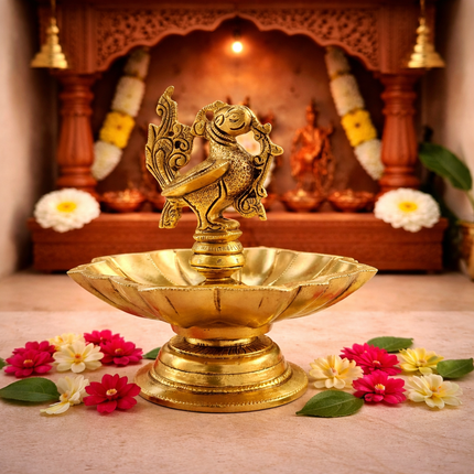 Brass Peacock Eight Petal Diya/Lamp (5.5 Inch)