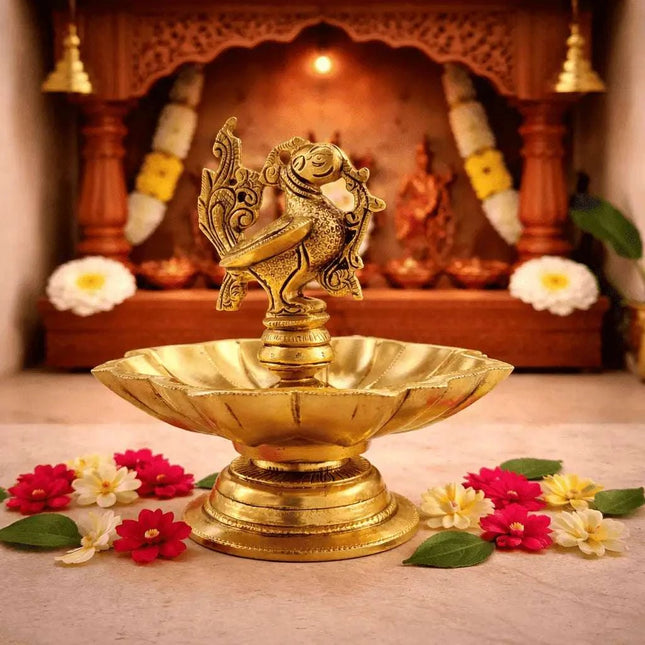 Brass Peacock Eight Petal Diya/Lamp (5.5 Inch)