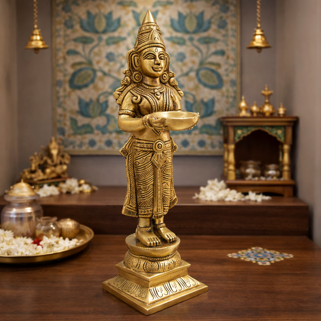 Brass Deep Lakshmi Standing Idol (12.5 Inch)