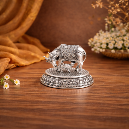 Brass Kamdhenu Cow With Calf Lightweight Idol (2 Inch)