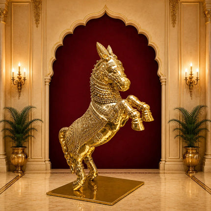 Brass Jumping Horse Statue (48 Inch)