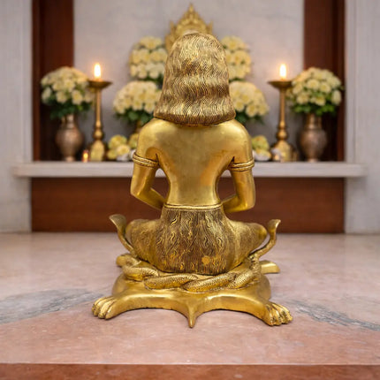 Brass Saint Gorakhnath Statue Sitting On Naag And Lion (14 Inch)