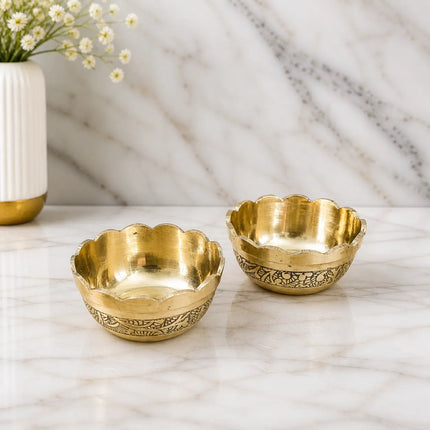 Brass Embossed Design Prasad Bowl Pair (1 Inch)