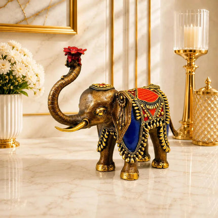 Brass Handcrafted Dhokra Elephant Statue (8.5 inch)
