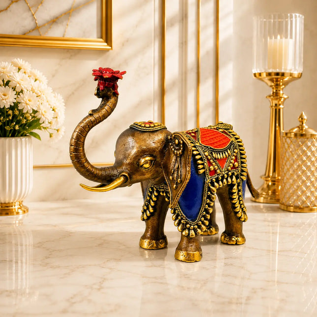 Brass Handcrafted Dhokra Elephant Statue (8.5 inch)