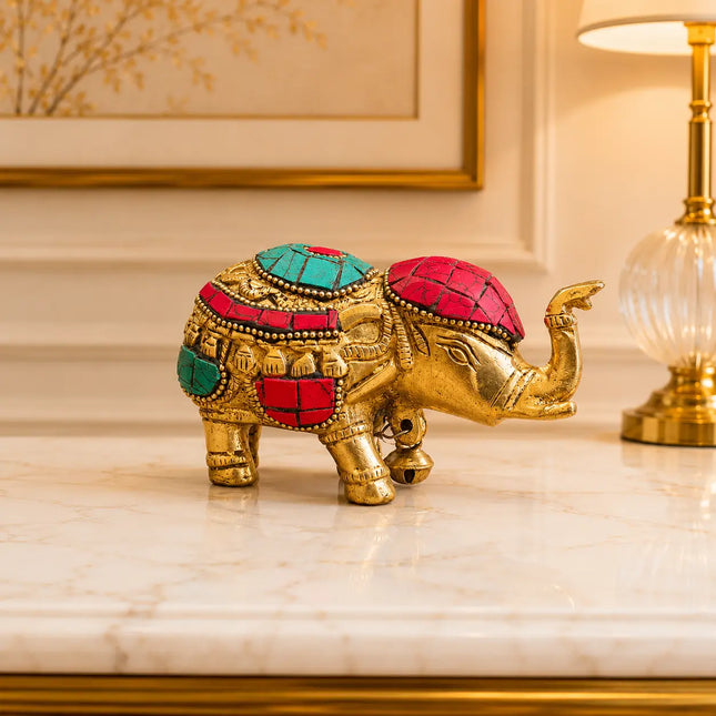 Brass Stone Work Elephant Statue