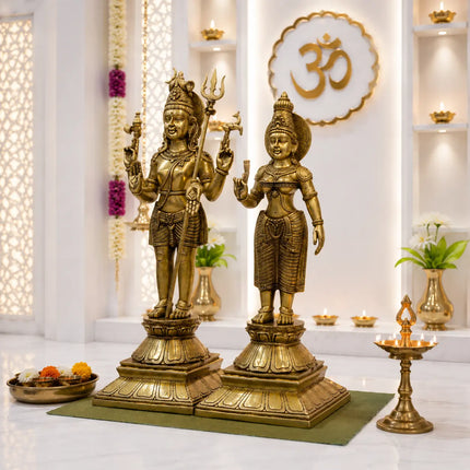 Brass Standing Shiva Parvati Idol Set (34 Inch)