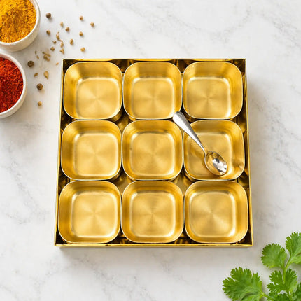 Brass Square Masala Daani / Spice Box (2 Inch)