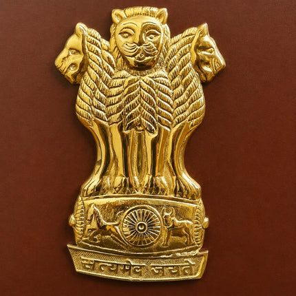 Brass Ashok Stambh With Wooden Base Wall Hanging