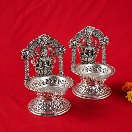 Brass Silver Plated Ashtalakshmi Diya set (5.7 Inch)
