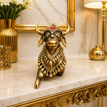 Brass Handcrafted Dhokra Sitting Nandi Idol (4.5 Inch)