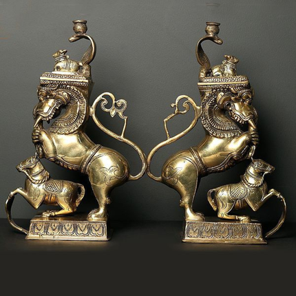 Brass Yali/kirtimukha Nandi Table Stand Set (16 Inch)