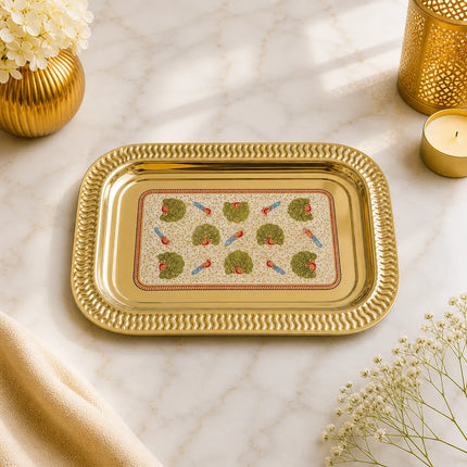 Brass Hand Painted Peacock Serving Tray