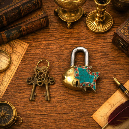 Brass Stone Work Door Lock With Two Keys