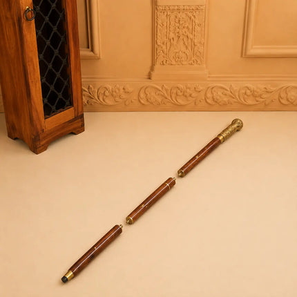 Brass Carving Wooden Walking Stick (38.5 Inch)