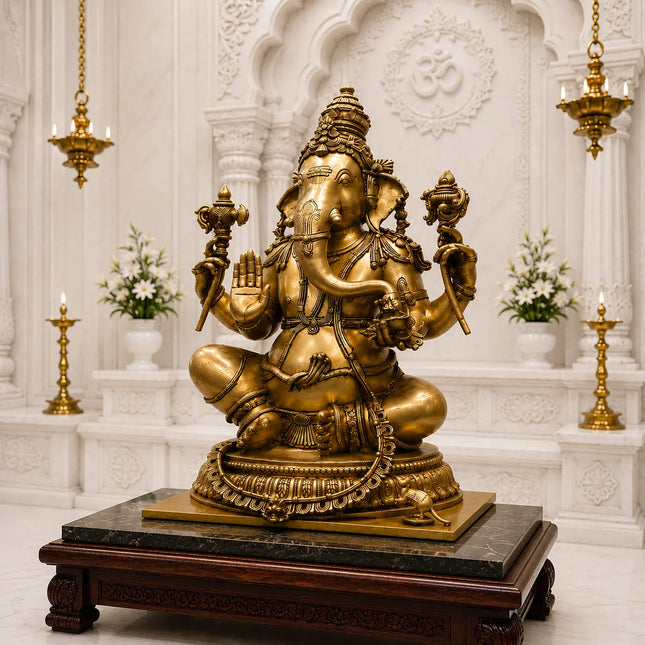 Brass Lord Ganesha Sitting Idol (22 Inch)