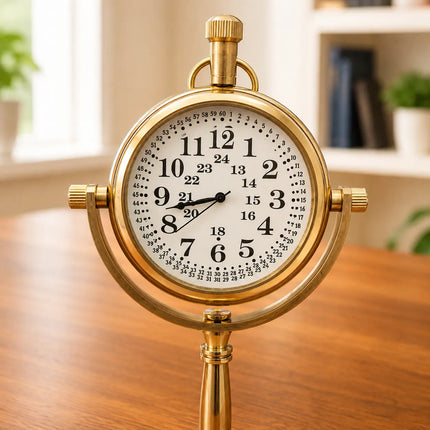 Brass Table Clock With Compass (5.5 Inch)