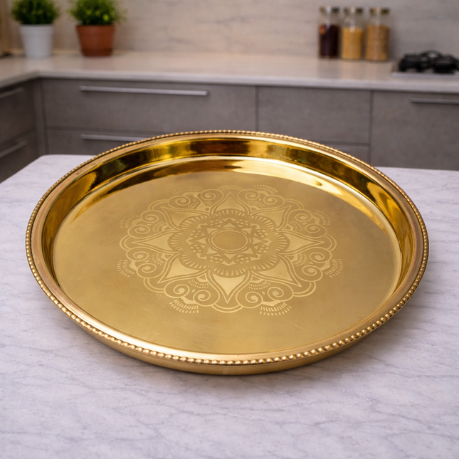 Brass Floral Design Thali/Dinner Set (1.15 Kg)