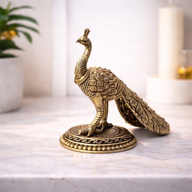 Brass Decorative Lightweight Peacock Figurine Pair (3 Inch)