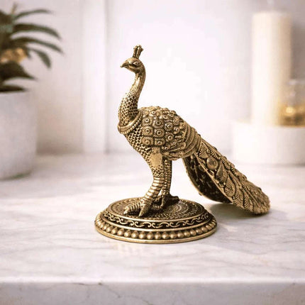 Brass Decorative Lightweight Peacock Figurine Pair (3 Inch)