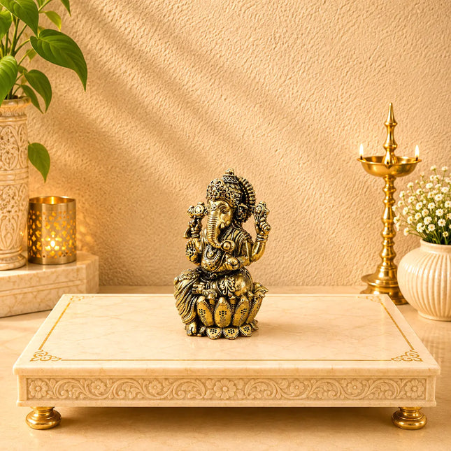 Brass Lightweight Sitting On Louts Ganesha Idol (3.5 Inch)