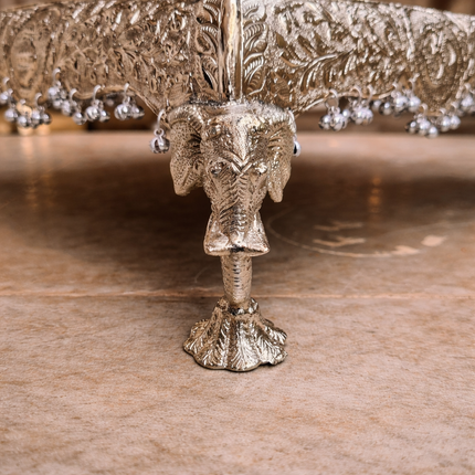 German Silver Handcrafted Chowki with Elephant Leg (7 Inch)