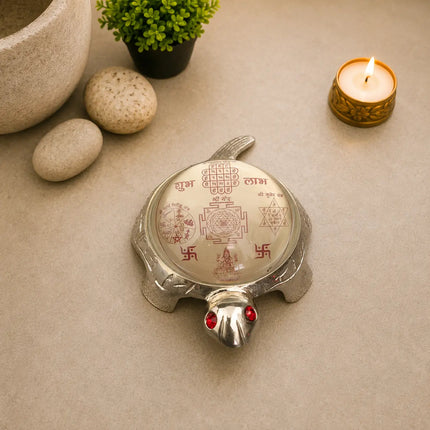 Brass Vastu Glass Shree Yantra Tortoise And Plate With Velvet Box