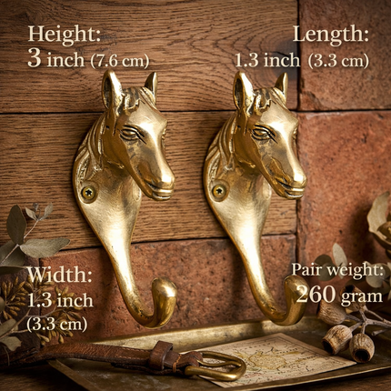 Brass Horse Face Wall Hanging Hanger Pair (3 Inch)