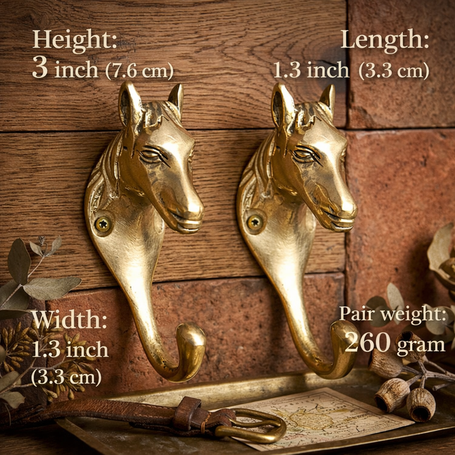 Brass Horse Face Wall Hanging Hanger Pair (3 Inch)