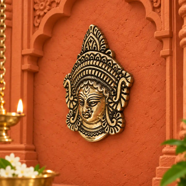 Brass Durga Face Wall Hanging Idol (4 Inch)