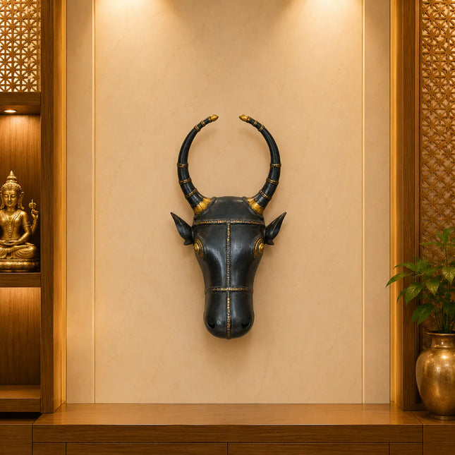 Brass Nandi Face Wall Hanging (5 Inch)