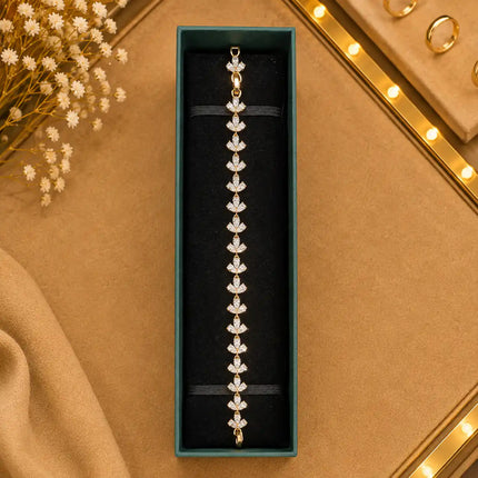 Geometric Tennis Bracelet for Women | Split Leaf & Oval CZ Design