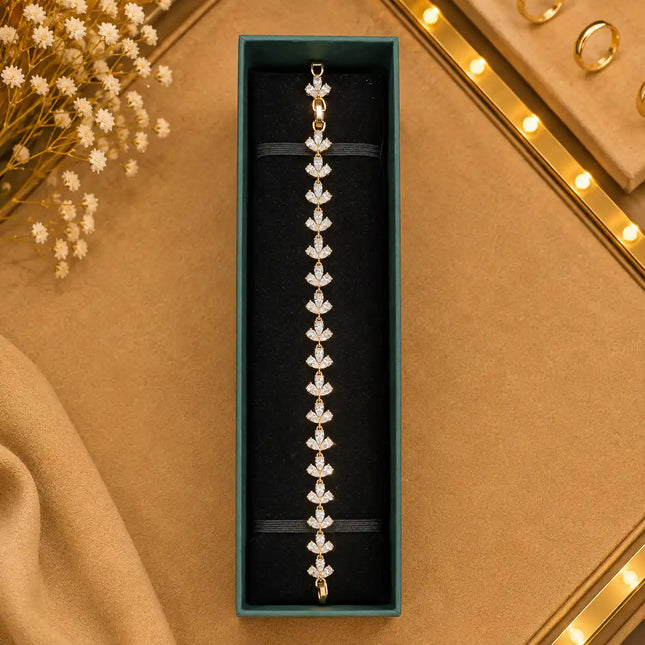 Geometric Tennis Bracelet for Women | Split Leaf & Oval CZ Design