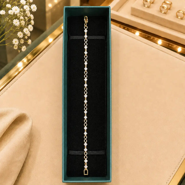 Tennis White Diamonds Bracelet Gold-Tone Clasp With Box
