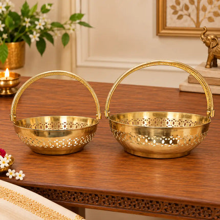 Brass Pooja Basket With Handle Set of 2