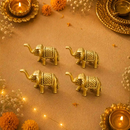 Brass Elephant Statue Set With Gift Box/Hamper