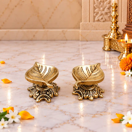 Brass Leaf Petal Diya Pair (1.5 Inch)