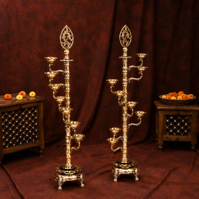 Brass Asthadeep Long Lamp Set (32 Inch)