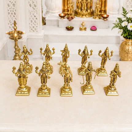 Brass Superfine Dashavatara / Vishnu Avatar Statue Set (6 Inch)