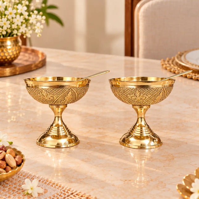 Brass Ice Cream Bowls with Spoons – Set of 2 (3.2 Inch)