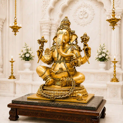 Brass Lord Ganesha Sitting Idol (22 Inch)