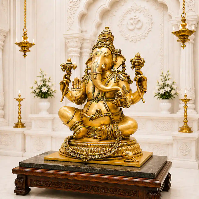 Brass Lord Ganesha Sitting Idol (22 Inch)