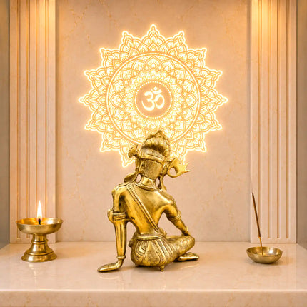 Brass Sitting Indra Dev Idol (9.5 Inch)