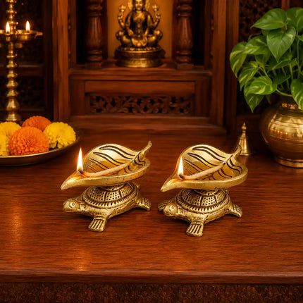 Brass Tortoise Oil Diya Pair (1.5 Inch)