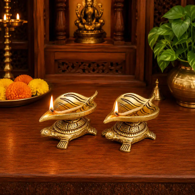 Brass Tortoise Oil Diya Pair (1.5 Inch)