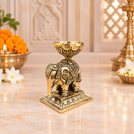 Brass Elephant Standing Diya