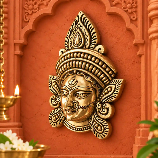 Brass Durga Face Wall Hanging (10 Inch)