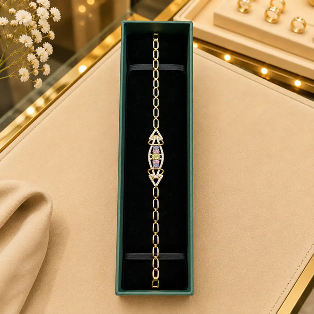 Tennis Bracelet Diamonds and Gold-Tone Clasp With Box