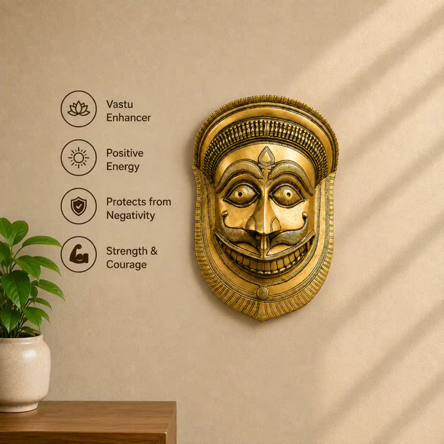 Brass Bhairav Face Mask Wall Hanging (12 Inch)