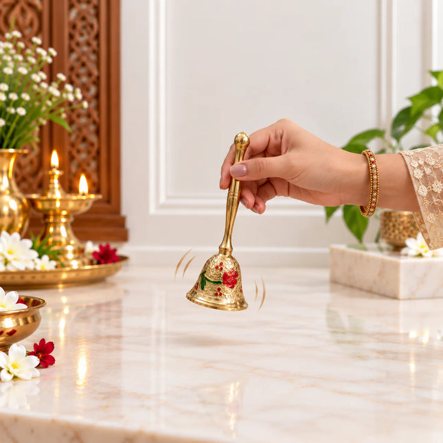 Brass Hand Painted Meenakari Handbell (5.5 inch)